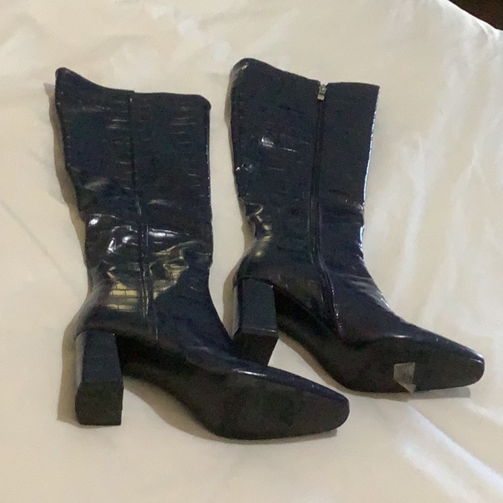 Stylish navy faux-croc boots